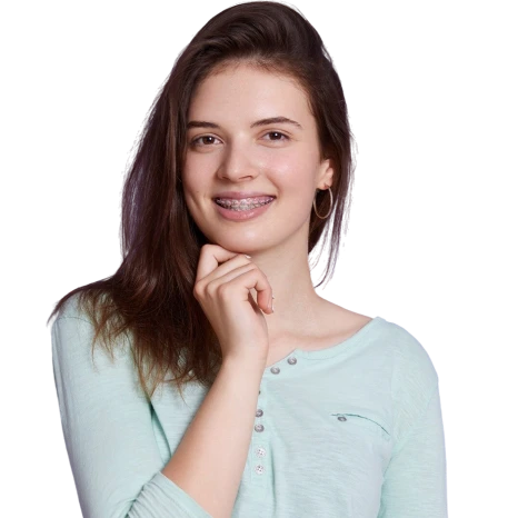 Smiling young woman with braces
